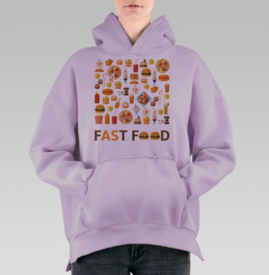Яркий паттерн еды в стиле flat design, Hoodie Oversize Fiolet, утепленная