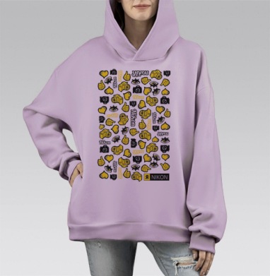 Яркий паттерн Nikon с иконками и позитивом, Hoodie Mono Fiolet, оверсайз, утепленная