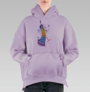 Яркий павлин с каскадом хвоста и узоров, Hoodie Oversize Fiolet, утепленная