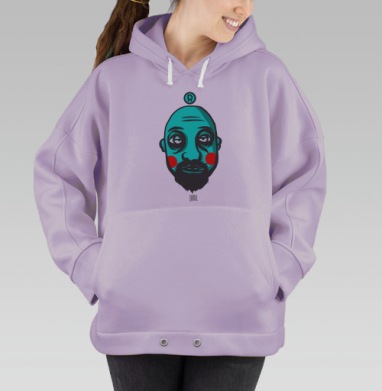 Яркий портрет в голубом с красными щеками, Hoodie Oversize Fiolet