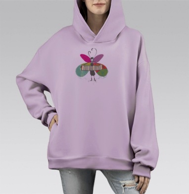 Яркий поющий фантастический герой мотылек музыкант аккордеон, Hoodie Mono Fiolet, оверсайз, утепленная