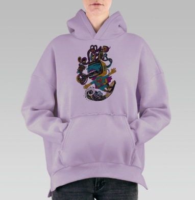 Яркий психоделический Рекламный серфер по рекламе, Hoodie Oversize Fiolet, утепленная