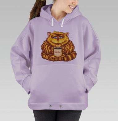 Яркий рыжий кот с кружкой кофе – уют и тепло, Hoodie Oversize Fiolet