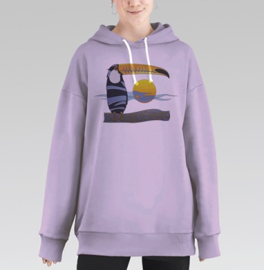 Яркий Тукан на Ветке с Солнцем – Стильный Декор, Hoodie Long Oversize Fiolet
