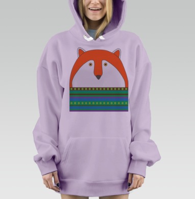 Яркий узор с лисицами в полосках, Hoodie Mjhigh Dig Mel, Fiolet, утепленная