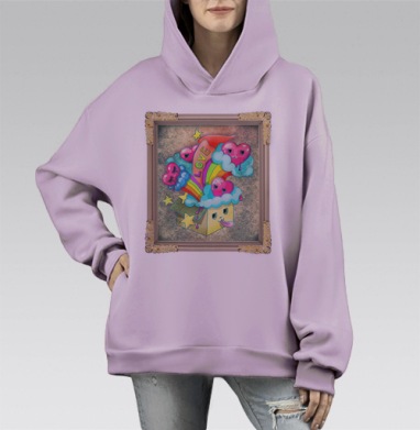 Яркий взрыв любви и фантазии в коробке, Hoodie Mono Fiolet, оверсайз, утепленная