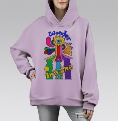 Яркое вдохновляющее панно Wonder & Imagine, Hoodie Mono Fiolet, оверсайз, утепленная