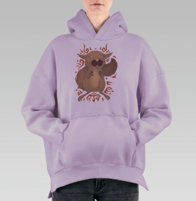 Забавный мультяшный грызун с яркими эмоциями, Hoodie Oversize Fiolet, утепленная