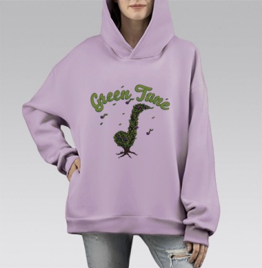 Зелёная мелодия, Hoodie Mono Fiolet, оверсайз, утепленная