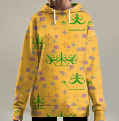 Позитивные  ёлки и леденцы., Hoodie Long Oversize 3D