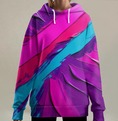 Розово-синее, Hoodie Long Oversize 3D