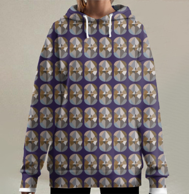 Узор на фиолетовом., Hoodie Long Oversize 3D