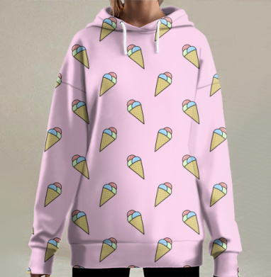 Мороженое на розовом фоне, Hoodie Long Oversize 3D